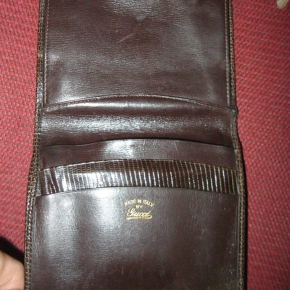 ❤️ Rare GUCCI LIZARD REPTILE Brown Kisslock Billfold Wallet - Picture 2 of 6